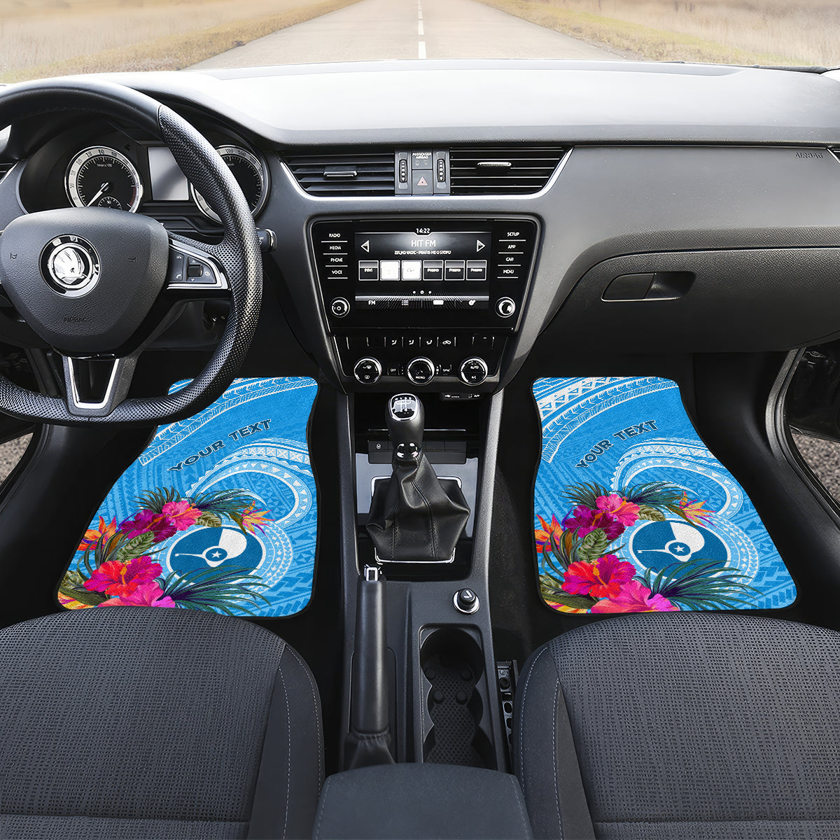 Yap Day Car Mats Nam nu Waqab Tropical Flower LT01 Set 2pcs - Front Blue - Polynesian Pride