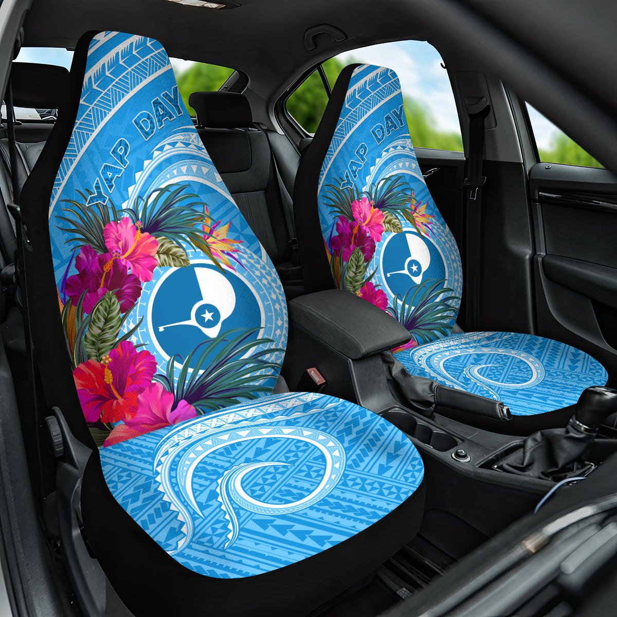 Yap Day Car Seat Cover Nam nu Waqab Tropical Flower LT01 One Size Blue - Polynesian Pride
