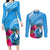 Yap Day Couples Matching Long Sleeve Bodycon Dress and Long Sleeve Button Shirt Nam nu Waqab Tropical Flower LT01 Blue - Polynesian Pride