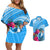 Yap Day Couples Matching Off Shoulder Short Dress and Hawaiian Shirt Nam nu Waqab Tropical Flower LT01 Blue - Polynesian Pride