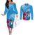 Yap Day Couples Matching Off The Shoulder Long Sleeve Dress and Long Sleeve Button Shirt Nam nu Waqab Tropical Flower LT01 Blue - Polynesian Pride