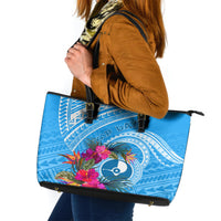 Yap Day Leather Tote Bag Nam nu Waqab Tropical Flower LT01 Blue - Polynesian Pride