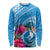 Yap Day Long Sleeve Shirt Nam nu Waqab Tropical Flower LT01 Unisex Blue - Polynesian Pride