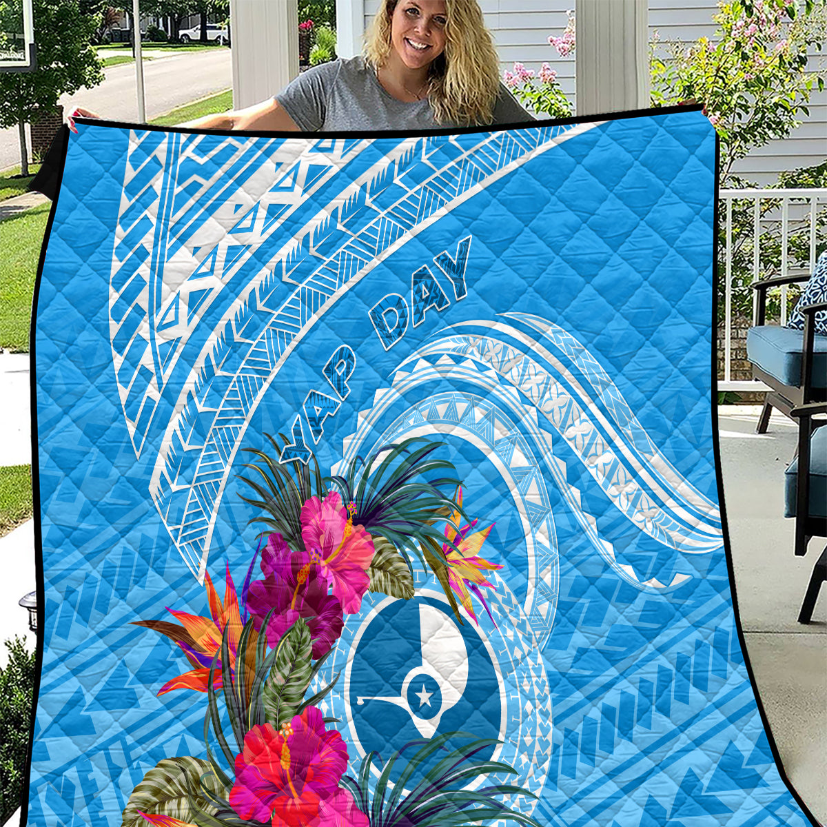 Yap Day Quilt Nam nu Waqab Tropical Flower LT01 Blue - Polynesian Pride