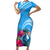 Yap Day Short Sleeve Bodycon Dress Nam nu Waqab Tropical Flower LT01 Long Dress Blue - Polynesian Pride