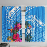 Yap Day Window Curtain Nam nu Waqab Tropical Flower LT01 With Hooks Blue - Polynesian Pride