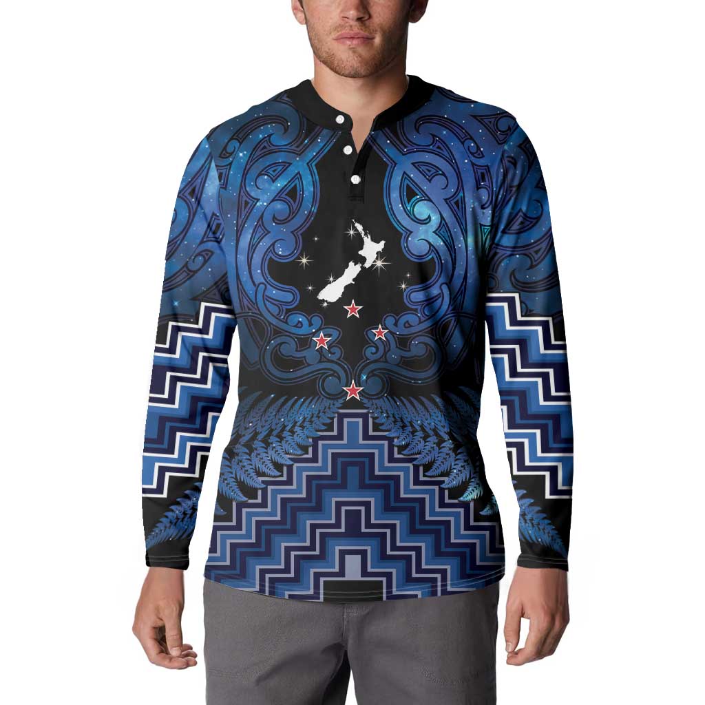 Personalised Aotearoa Matariki Button Sweatshirt Blue Fern Maori Poutama LT01 - Polynesian Pride