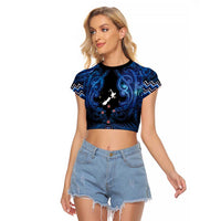 Personalised Aotearoa Matariki Raglan Cropped T Shirt Blue Fern Maori Poutama LT01 Female Blue - Polynesian Pride