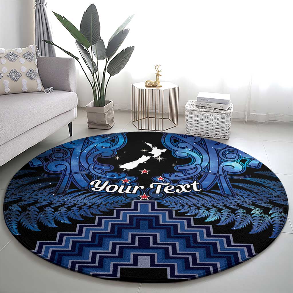Personalised Aotearoa Matariki Round Carpet Blue Fern Maori Poutama LT01 - Polynesian Pride