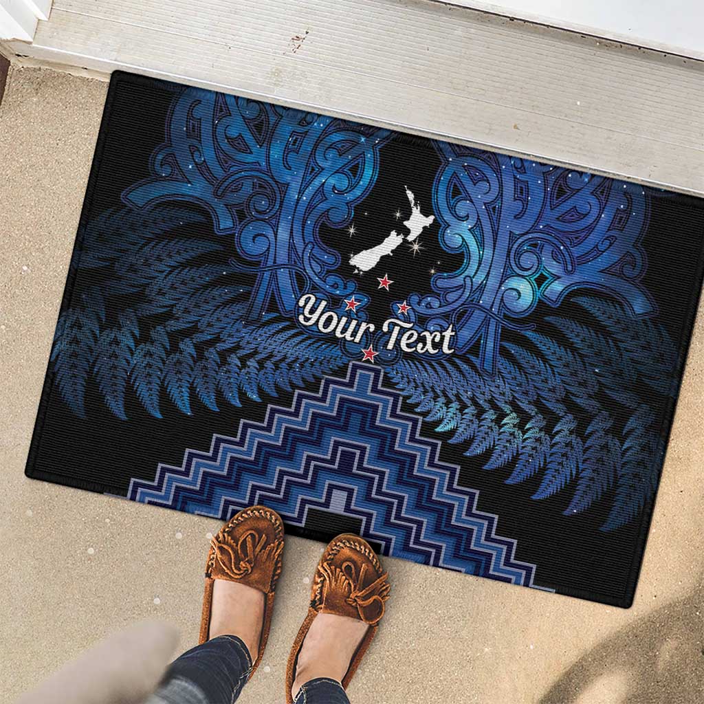 Personalised Aotearoa Matariki Rubber Doormat Blue Fern Maori Poutama LT01 - Polynesian Pride