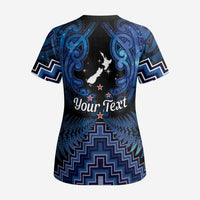 Personalised Aotearoa Matariki Scrub Top Blue Fern Maori Poutama LT01 - Polynesian Pride