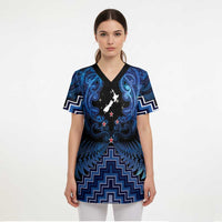 Personalised Aotearoa Matariki Scrub Top Blue Fern Maori Poutama LT01 - Polynesian Pride