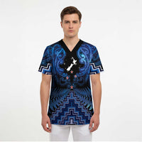 Personalised Aotearoa Matariki Scrub Top Blue Fern Maori Poutama LT01 - Polynesian Pride