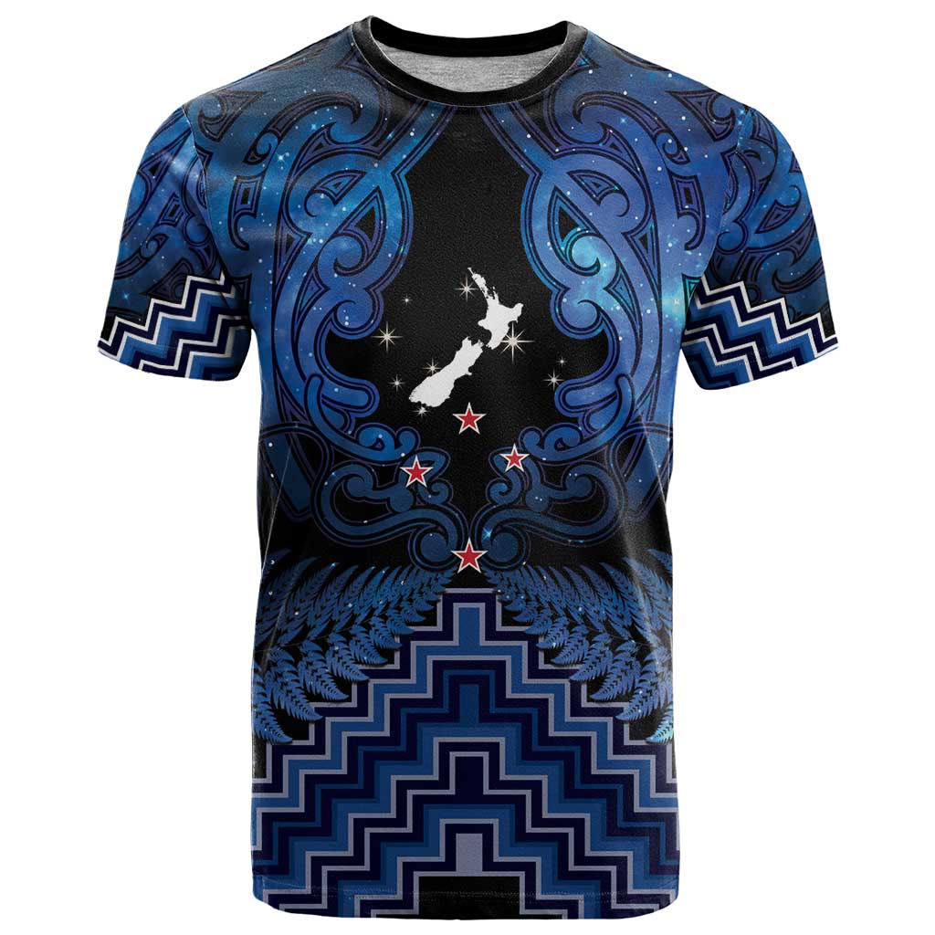 Personalised Aotearoa Matariki T Shirt Blue Fern Maori Poutama LT01 Blue - Polynesian Pride
