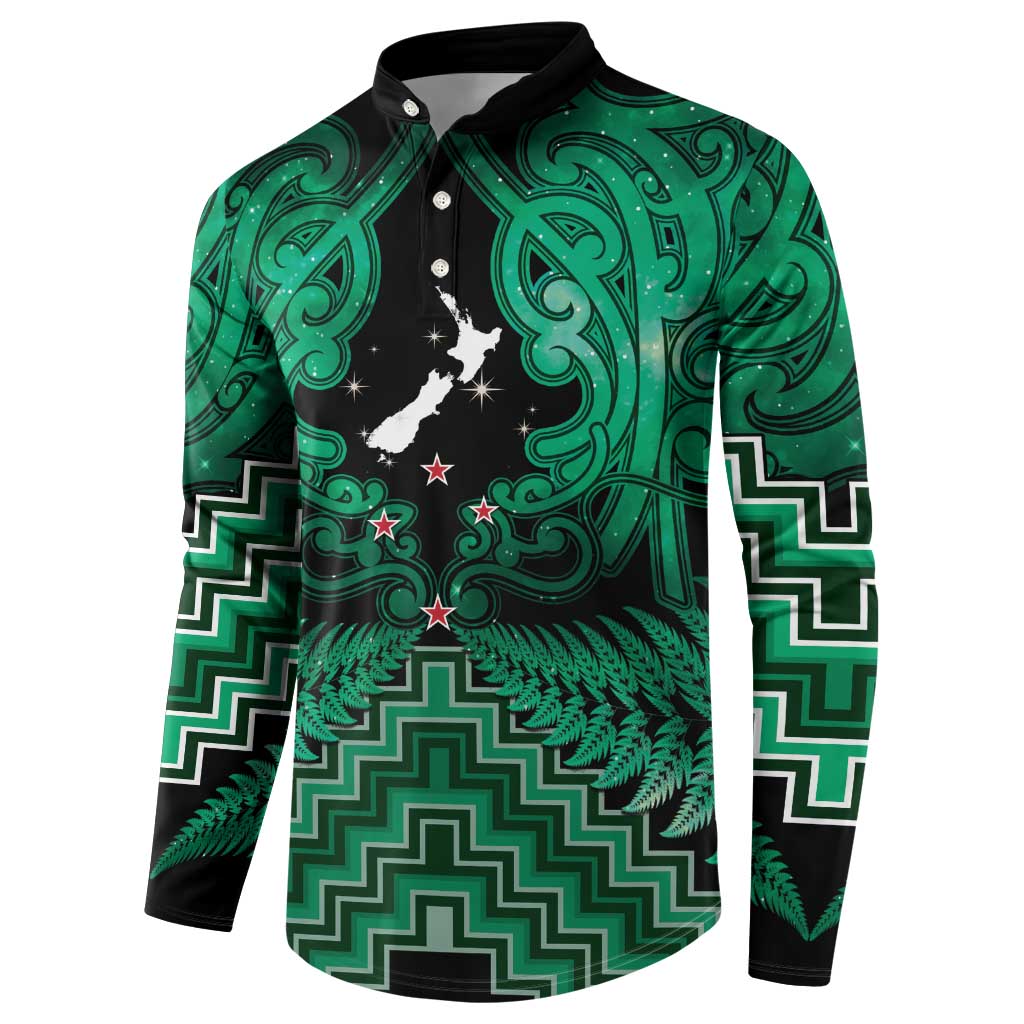 Personalised Aotearoa Matariki Button Sweatshirt Green Fern Maori Poutama LT01 - Polynesian Pride