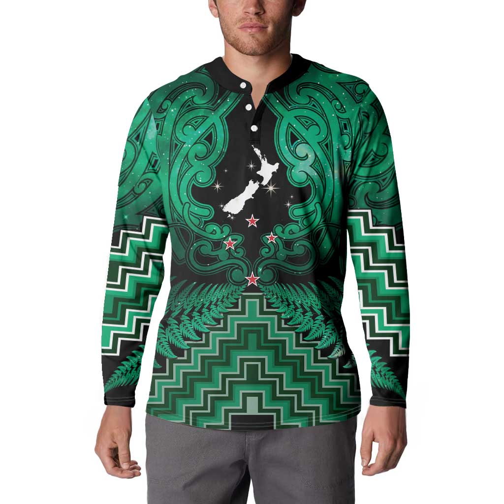 Personalised Aotearoa Matariki Button Sweatshirt Green Fern Maori Poutama LT01 - Polynesian Pride
