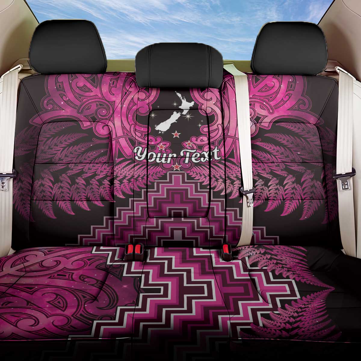 Personalised Aotearoa Matariki Back Car Seat Cover Pink Fern Maori Poutama LT01 One Size Pink - Polynesian Pride