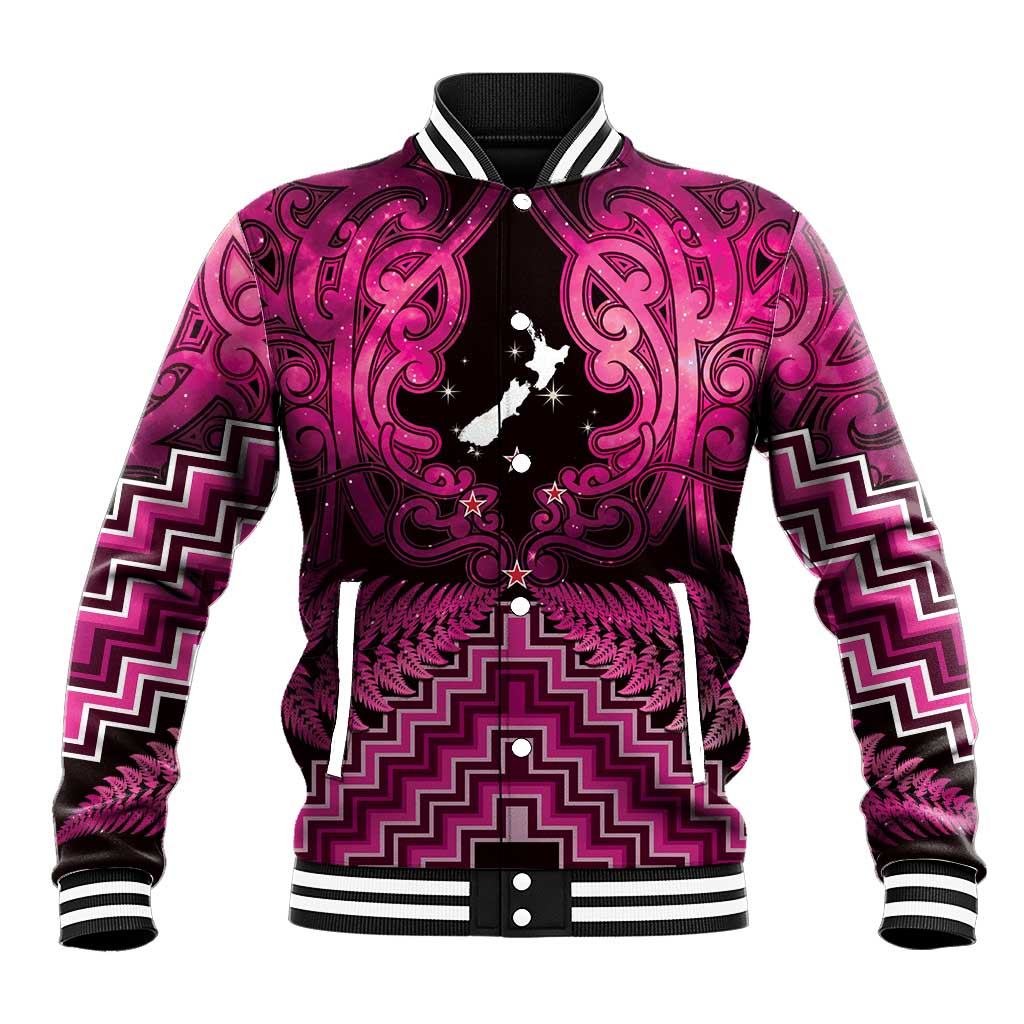 Personalised Aotearoa Matariki Baseball Jacket Pink Fern Maori Poutama LT01 Unisex Pink - Polynesian Pride