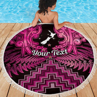 Personalised Aotearoa Matariki Beach Blanket Pink Fern Maori Poutama LT01 - Polynesian Pride