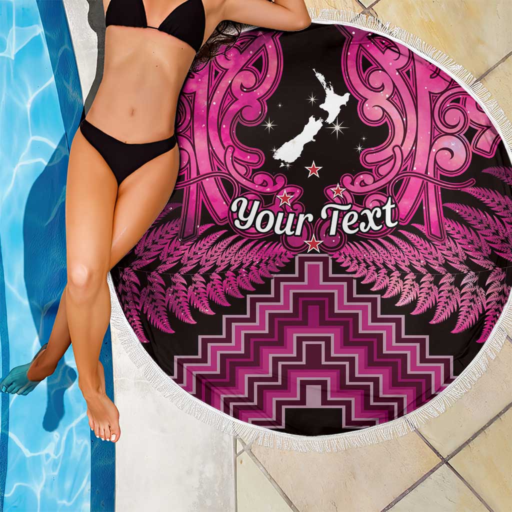 Personalised Aotearoa Matariki Beach Blanket Pink Fern Maori Poutama LT01 - Polynesian Pride
