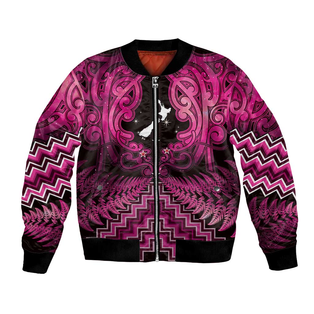 Personalised Aotearoa Matariki Bomber Jacket Pink Fern Maori Poutama LT01 Unisex Pink - Polynesian Pride