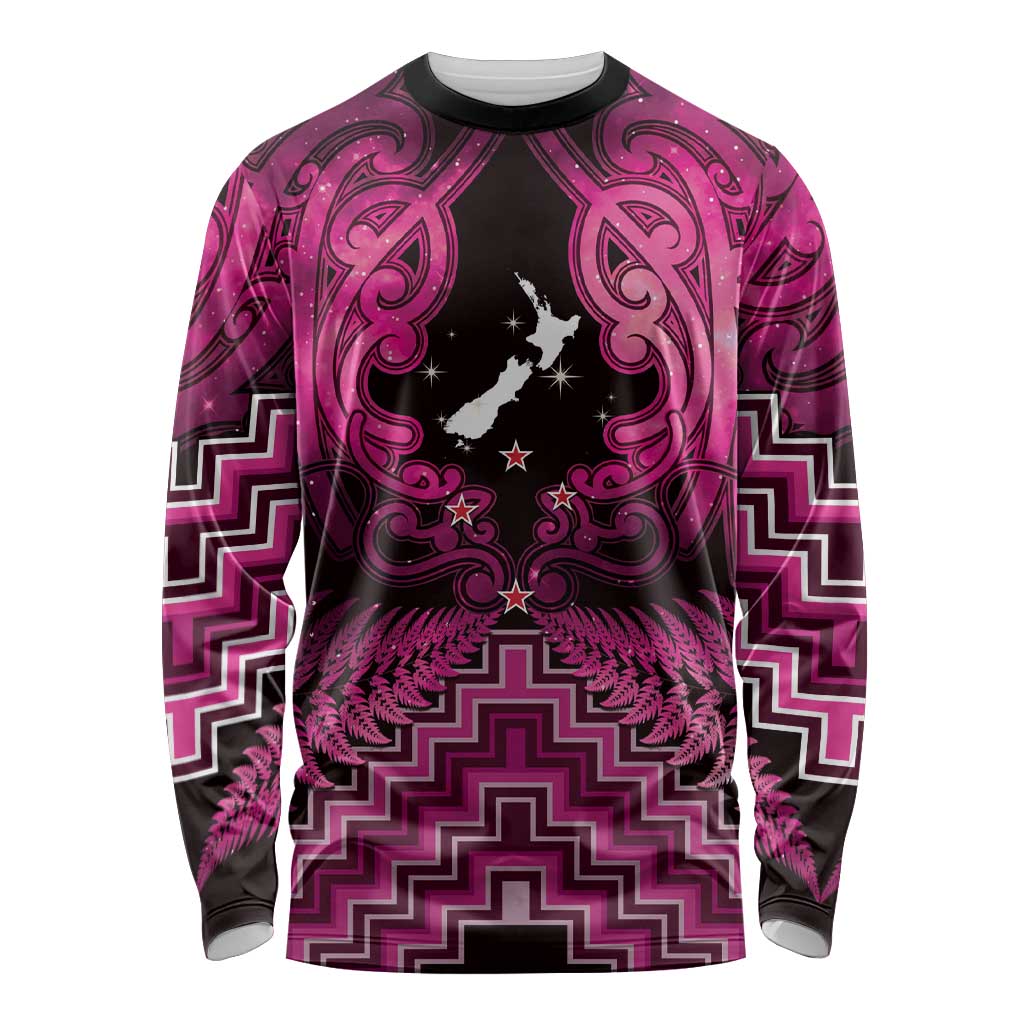 Personalised Aotearoa Matariki Long Sleeve Shirt Pink Fern Maori Poutama LT01 Unisex Pink - Polynesian Pride