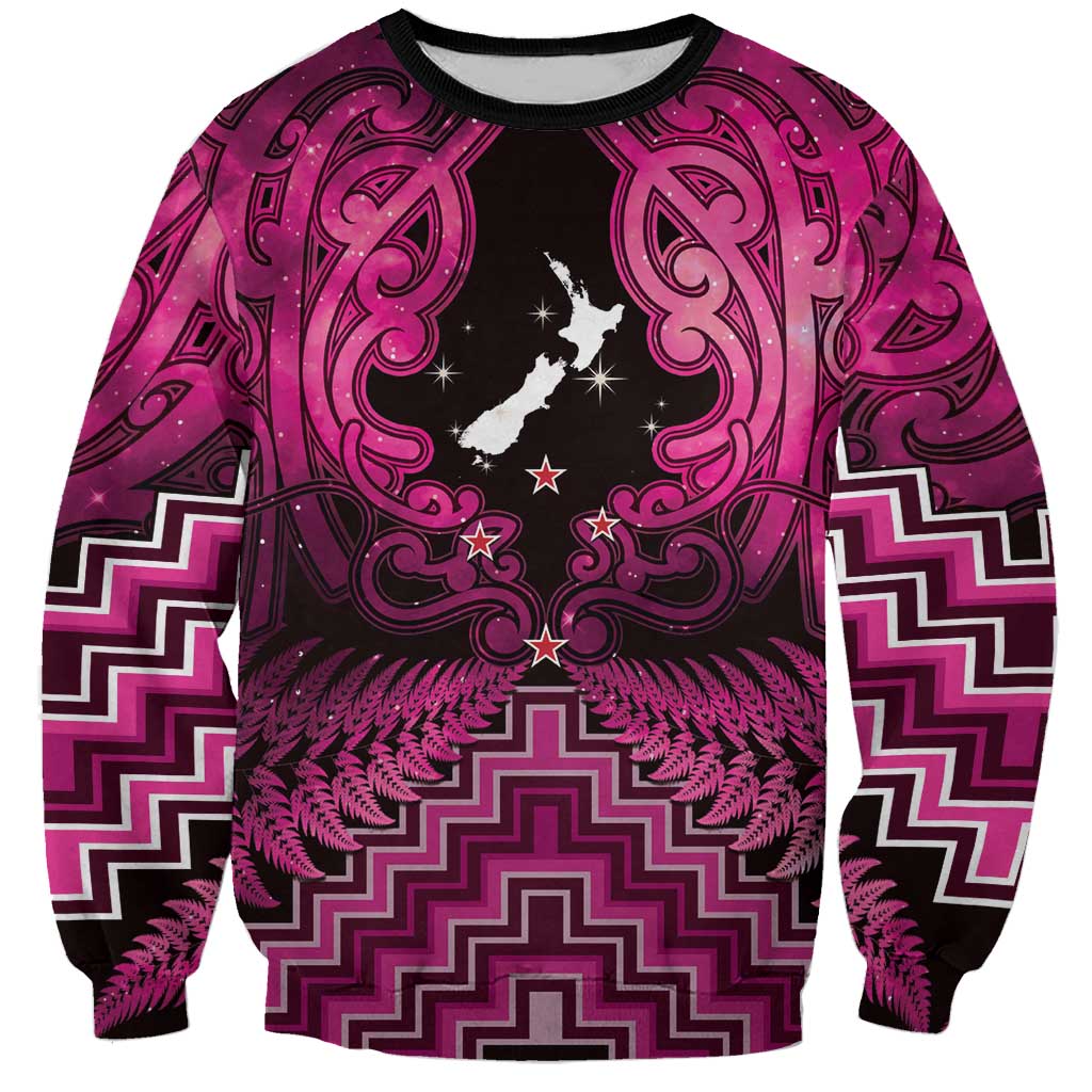 Personalised Aotearoa Matariki Sweatshirt Pink Fern Maori Poutama LT01 Unisex Pink - Polynesian Pride