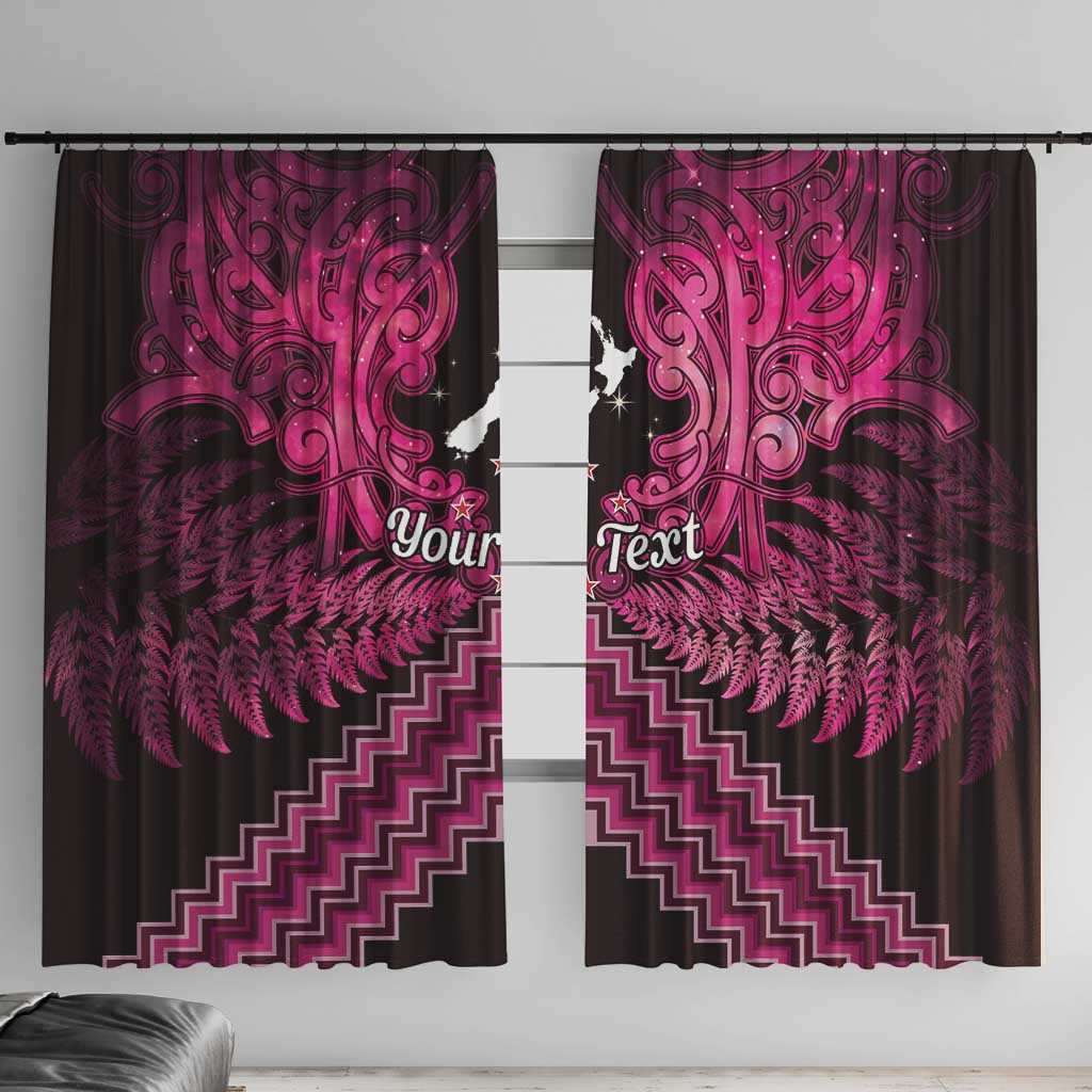 Personalised Aotearoa Matariki Window Curtain Pink Fern Maori Poutama LT01 With Hooks Pink - Polynesian Pride