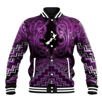 Personalised Aotearoa Matariki Baseball Jacket Purple Fern Maori Poutama LT01 Unisex Purple - Polynesian Pride