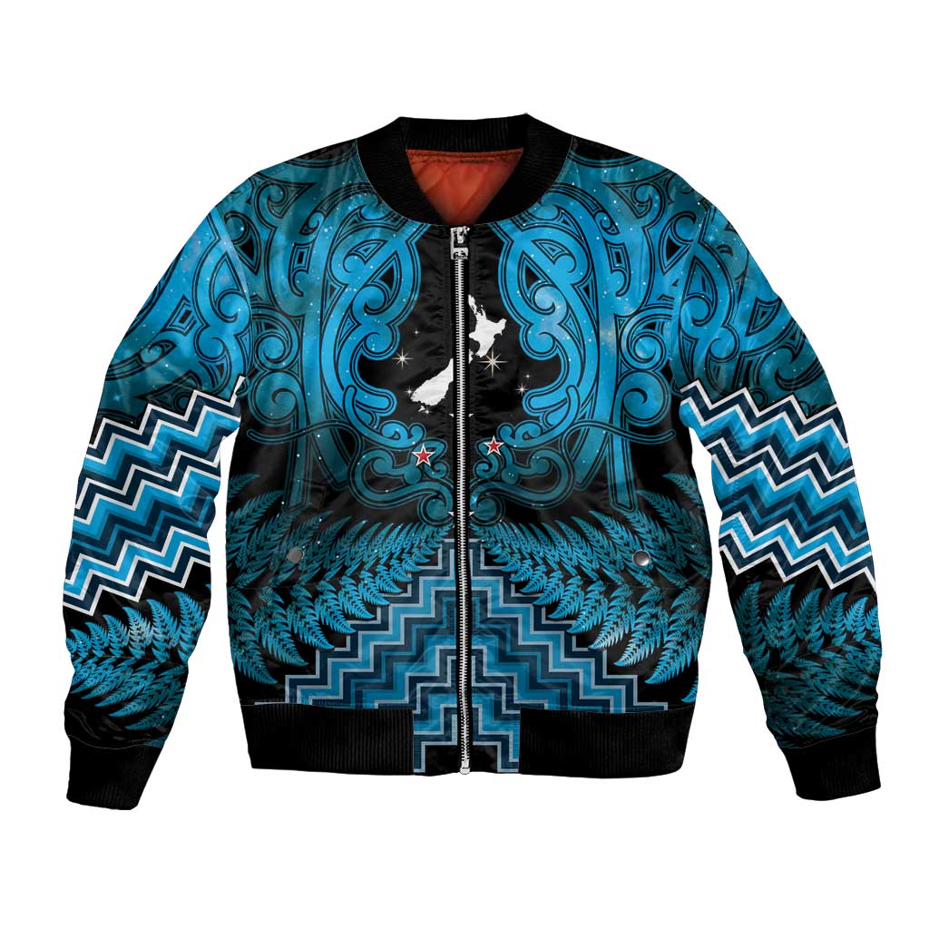 Personalised Aotearoa Matariki Bomber Jacket Turquoise Fern Maori Poutama LT01 Unisex Turquoise - Polynesian Pride