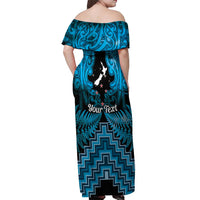 Personalised Aotearoa Matariki Off Shoulder Maxi Dress Turquoise Fern Maori Poutama LT01 - Polynesian Pride