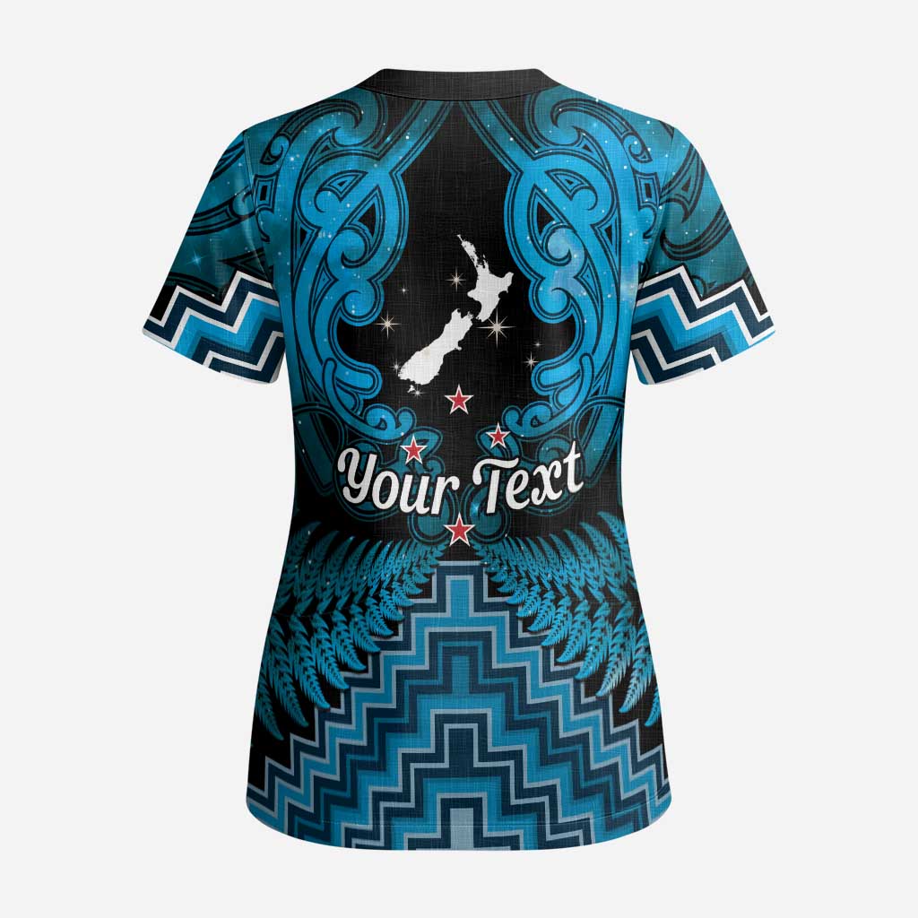 Personalised Aotearoa Matariki Scrub Top Turquoise Fern Maori Poutama LT01 - Polynesian Pride