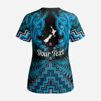 Personalised Aotearoa Matariki Scrub Top Turquoise Fern Maori Poutama LT01 - Polynesian Pride