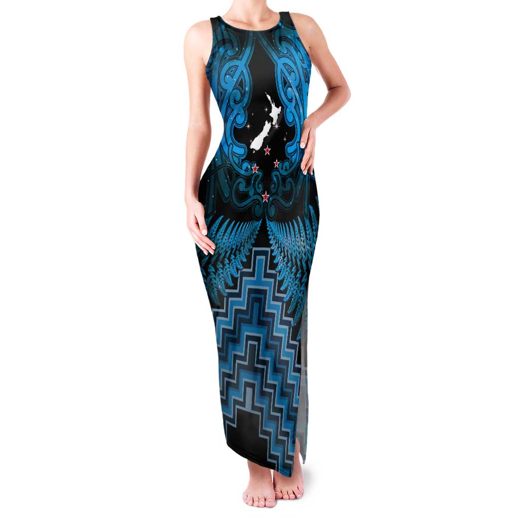 Personalised Aotearoa Matariki Tank Maxi Dress Turquoise Fern Maori Poutama LT01 Women Turquoise - Polynesian Pride