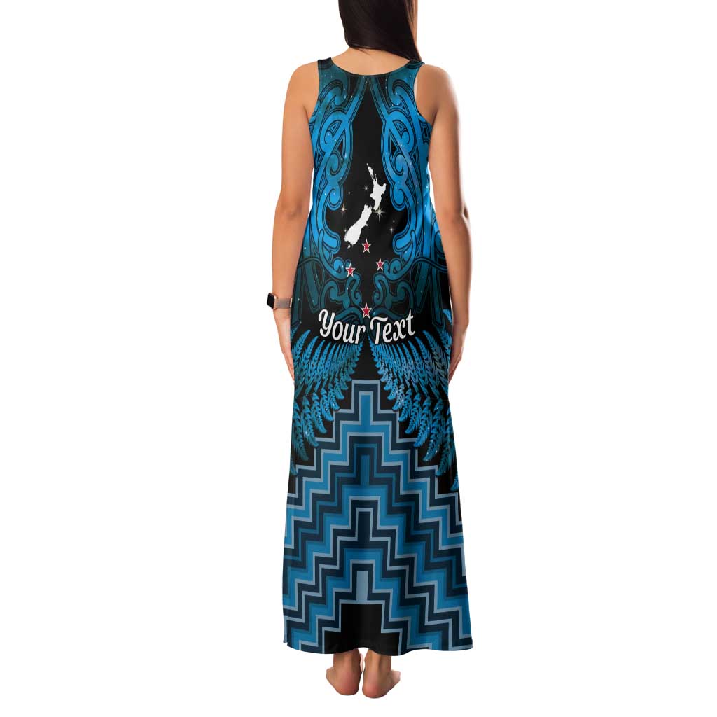 Personalised Aotearoa Matariki Tank Maxi Dress Turquoise Fern Maori Poutama LT01 - Polynesian Pride