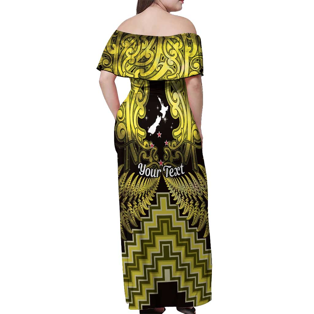 Personalised Aotearoa Matariki Off Shoulder Maxi Dress Yellow Fern Maori Poutama LT01 - Polynesian Pride