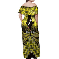Personalised Aotearoa Matariki Off Shoulder Maxi Dress Yellow Fern Maori Poutama LT01 - Polynesian Pride