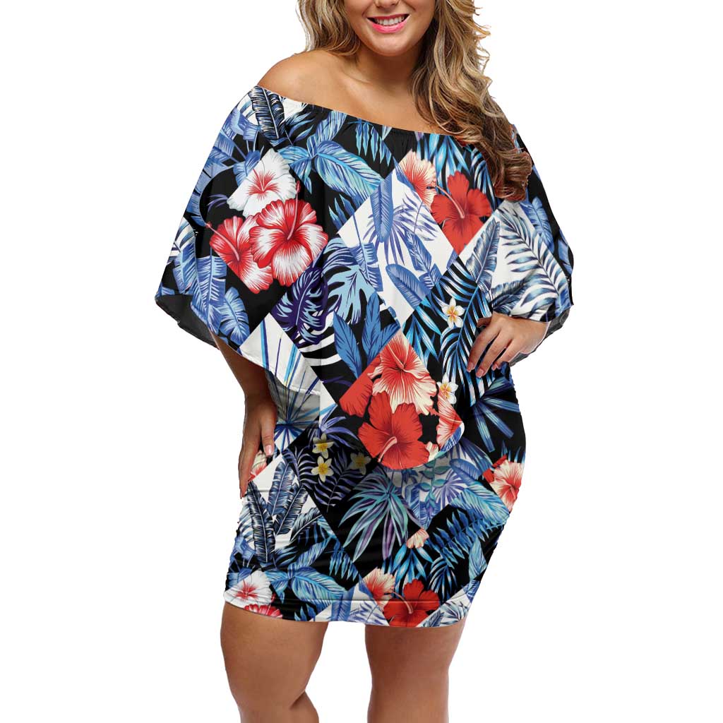 Hawaii Tropicana Blue Pattern Off Shoulder Short Dress LT01 Women Blue - Polynesian Pride