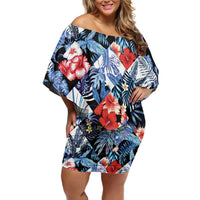Hawaii Tropicana Blue Pattern Off Shoulder Short Dress LT01 Women Blue - Polynesian Pride