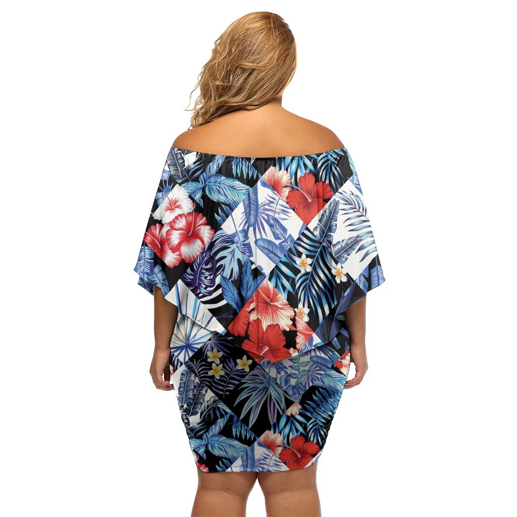 Hawaii Tropicana Blue Pattern Off Shoulder Short Dress LT01 - Polynesian Pride