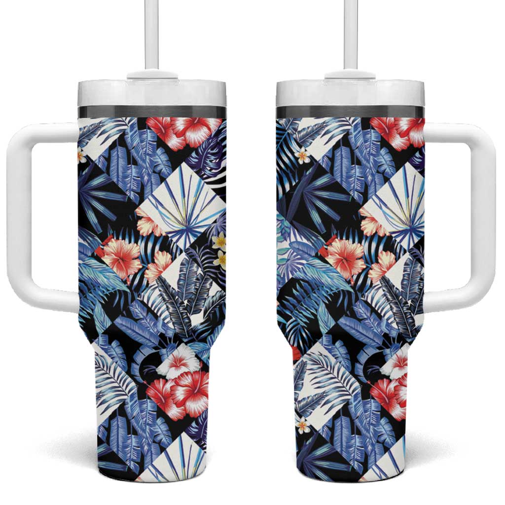 Hawaii Tropicana Blue Pattern Tumbler With Handle LT01 One Size: 40 oz Blue - Polynesian Pride