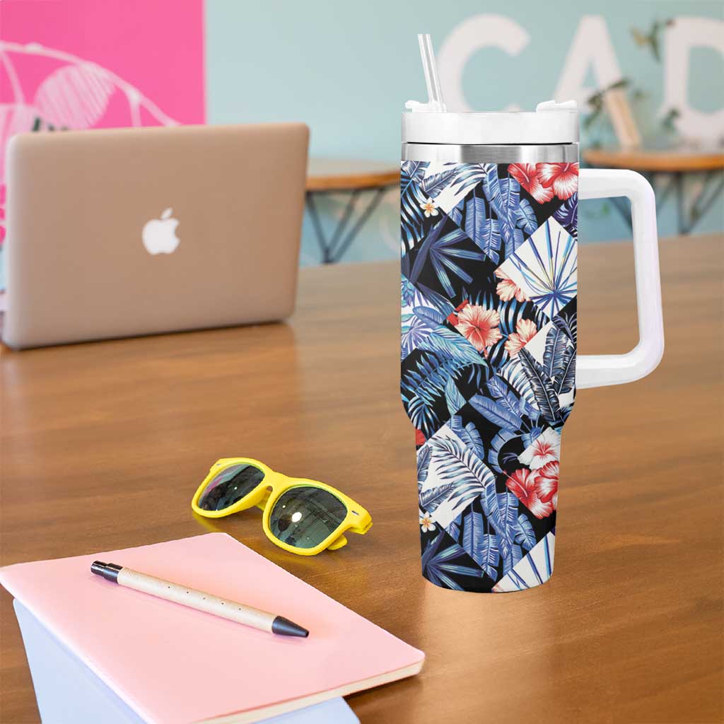 Hawaii Tropicana Blue Pattern Tumbler With Handle LT01 - Polynesian Pride