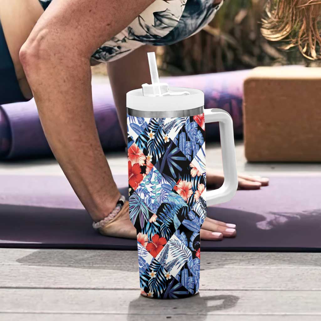 Hawaii Tropicana Blue Pattern Tumbler With Handle LT01 - Polynesian Pride