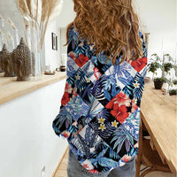 Hawaii Tropicana Blue Pattern Women Casual Shirt LT01 - Polynesian Pride