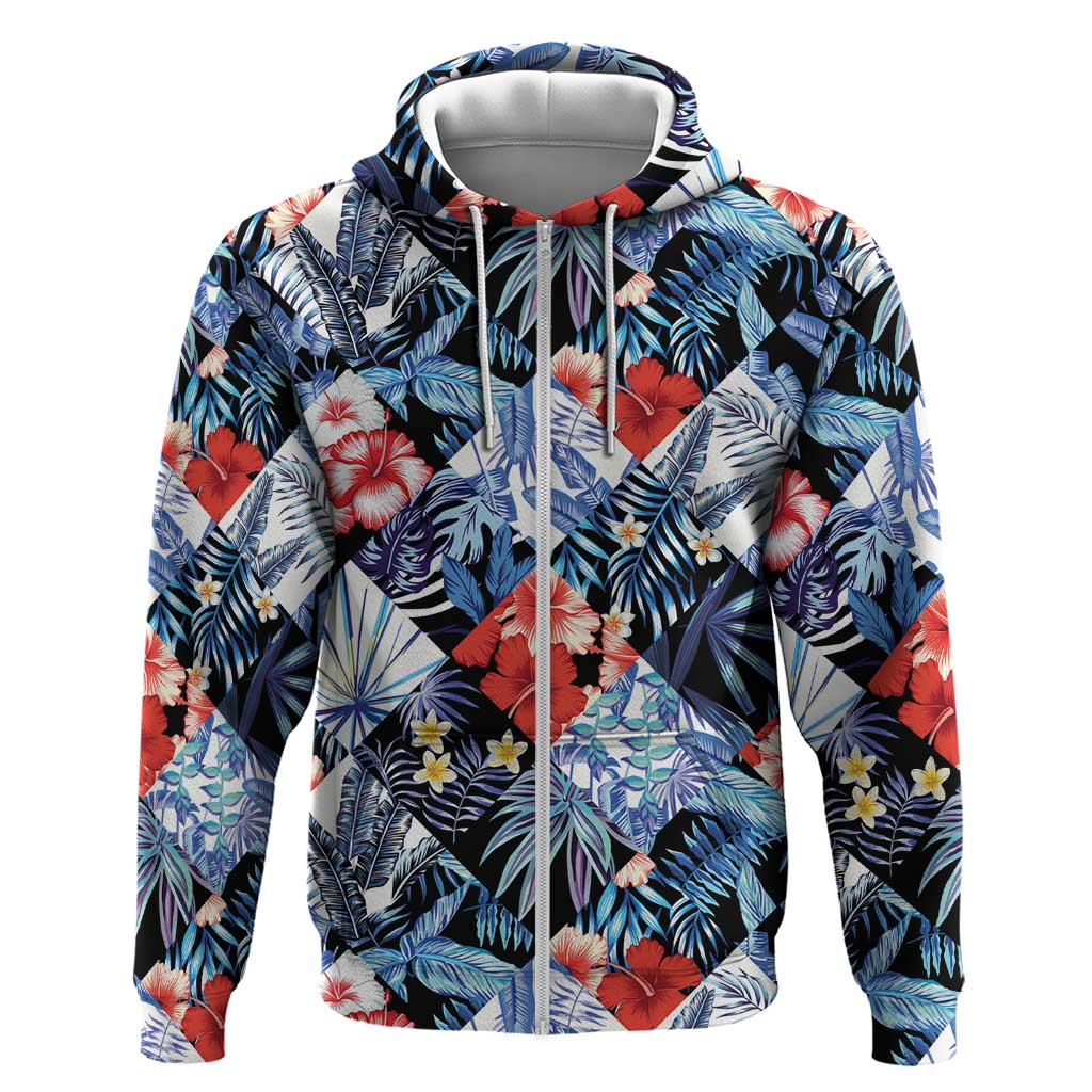 Hawaii Tropicana Blue Pattern Zip Hoodie LT01 Zip Hoodie Blue - Polynesian Pride