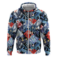 Hawaii Tropicana Blue Pattern Zip Hoodie LT01 Zip Hoodie Blue - Polynesian Pride