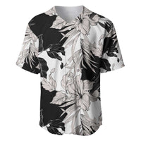 Black White Monotone Tropical Flowers Pattern Baseball Jersey LT01 Black - Polynesian Pride