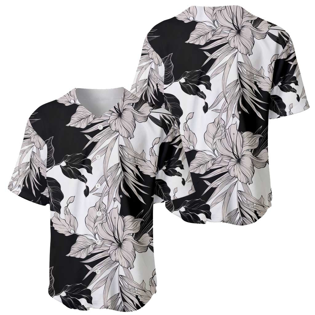 Black White Monotone Tropical Flowers Pattern Baseball Jersey LT01 - Polynesian Pride
