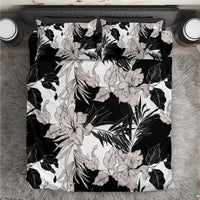 Black White Monotone Tropical Flowers Pattern Bedding Set LT01 Black - Polynesian Pride