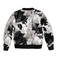 Black White Monotone Tropical Flowers Pattern Bomber Jacket LT01 - Polynesian Pride